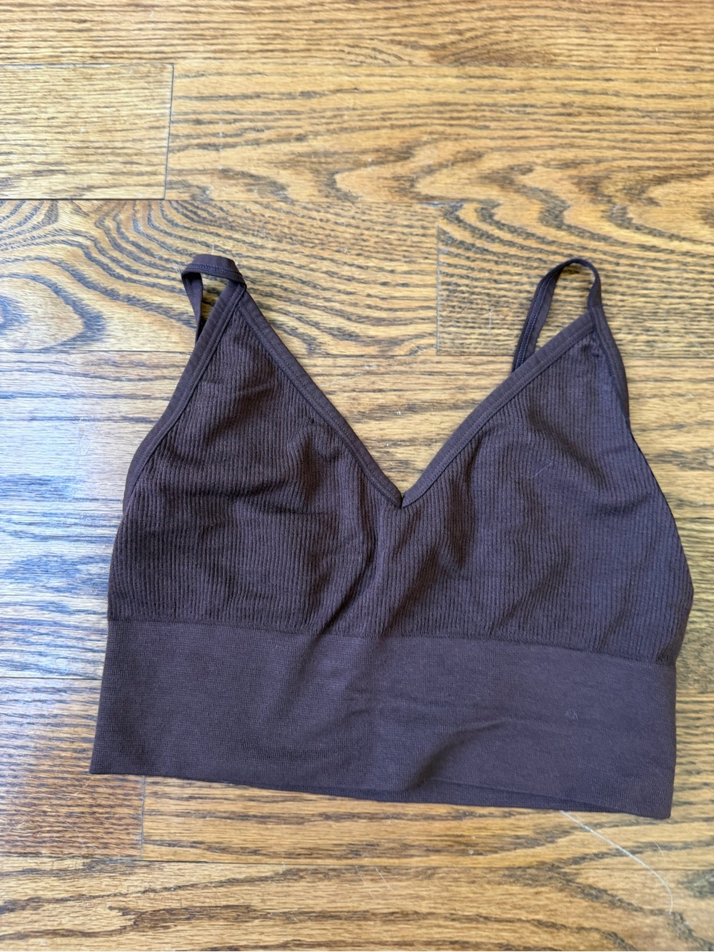 LOFT Ribbed V-Neck Wireless Bralette in Dark Brown